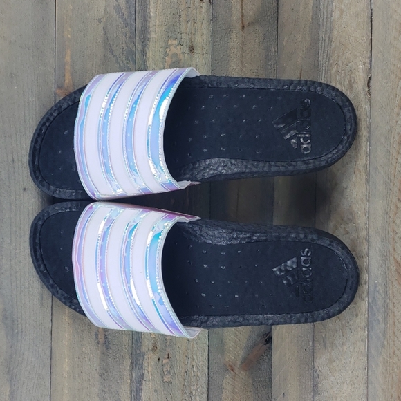 adidas Adilette Boost Men's Premium Sandals Slides Black Iridescent - Picture 10 of 10